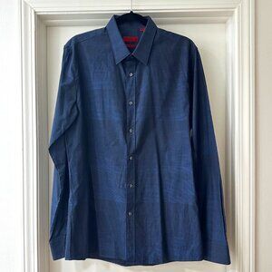 Hugo by Hugo Boss Slim Fit Dark Blue Button Up Dress Shirt, Size Large